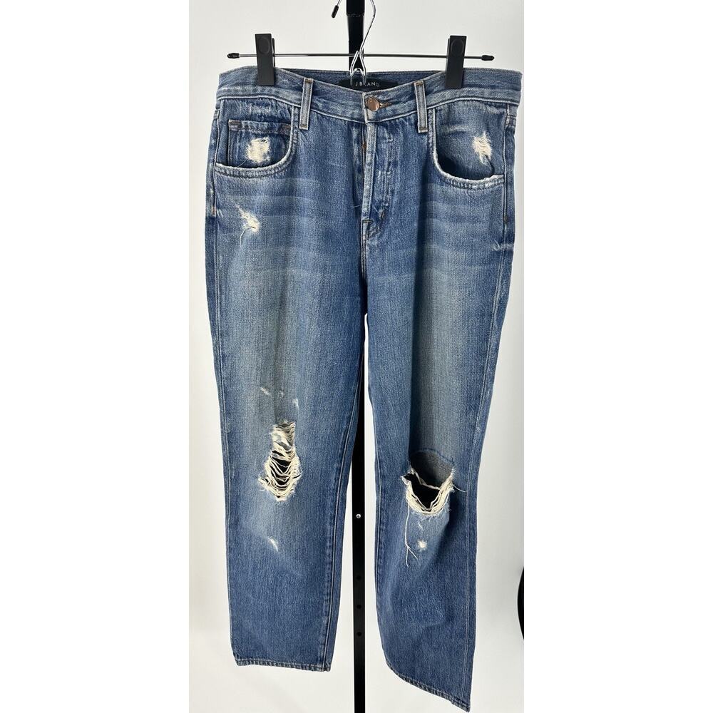 J Brand Ivy High Rise Distressed Jeans Bleach Wrecked Ripped Sz 24 Women Denim - Picture 3 of 11